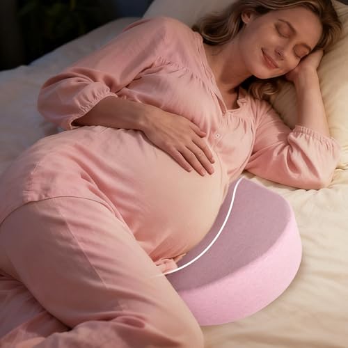 Image of Memory Foam Wedge Pregnancy Pillow for Sleeping, Maternity Pillow for Pregnant Women, Pregnancy Wedge Support for Belly Back Legs, Small Pregnancy Pillow 15x13 inch, Washable Cover, Pink