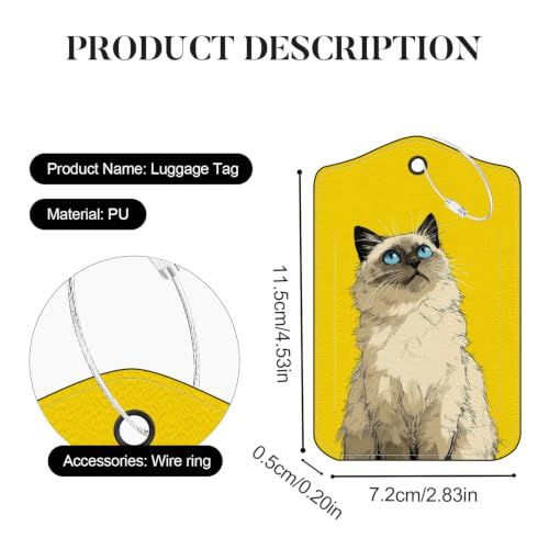 Image of Blue-Eyed Cat Luggage Tags 2 Pack, PU Leather Privacy Flap