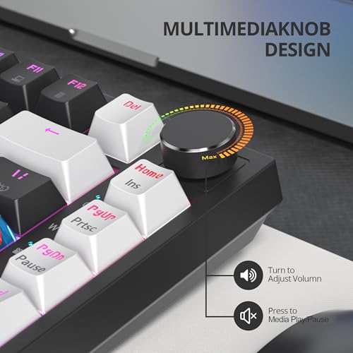 Image of 75% Mechanical Gaming Keyboard - Hot Swappable RGB Backlit Custom Keyboard with Knob, Gasket Mount USB Wired, 82 Keys (White, Black, Linear, Red Switch)