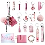 Tasmtto Keychain for Women Set with Wallet- Wristlet Strap Keychain with Pom Pom - Silicone Beaded R