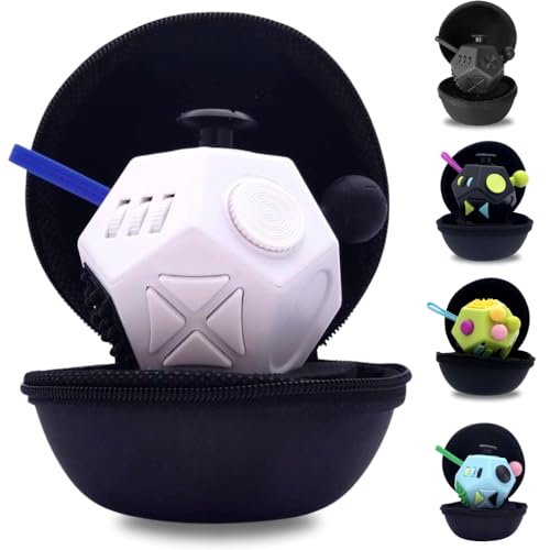 PILPOC theFube Fidget Cube Dodecagon 12 Sides - Premium Quality Fidget Cube Dice with Exclusive Carry Case, Durable, Relieve Stress and Anxiety, for ADD, ADHD, OCD (White & Mix)