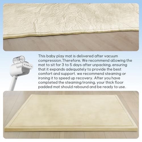 Image of Baby Play Mat for Floor Nursery Rug Muscle Mat Area Rug Playroom Rug 79 inchx79 inch Playpen Mat Elastic Foam 1.3 inch Thick Crawling Mat for Babies,Toddlers, Infants, Kids,Light Beige