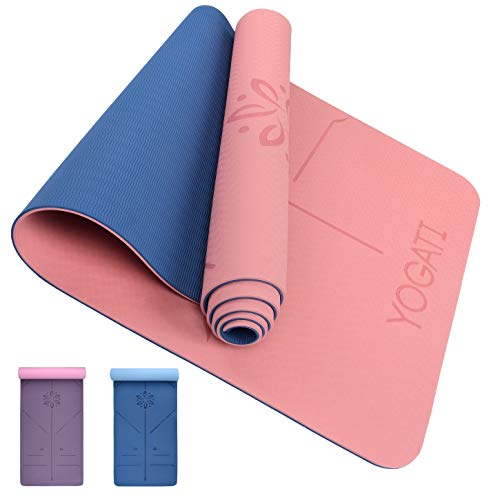 YOGATI - Tapis de Yoga Antidérapant, Epais, Ecologique et Non Toxique en TPE avec des repères d'alignement du Corps. Un Tapis Yoga Parfait pour Sport au Sol, Gym et Fitness - Yoga Mat