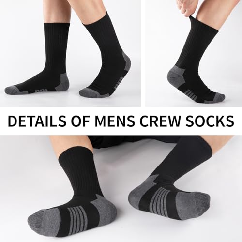 COOVAN Mens Athletic Crew Socks 6 Pairs Moisture Wicking Cushioned Comfortable Cotton 6 Pack Boot Sock3