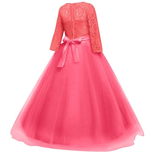 Image of Girls Flower Vintage Floral Lace 3 /4 Sleeves Floor Length Dress Wedding Party Evening Formal Pegeant Dance Gown