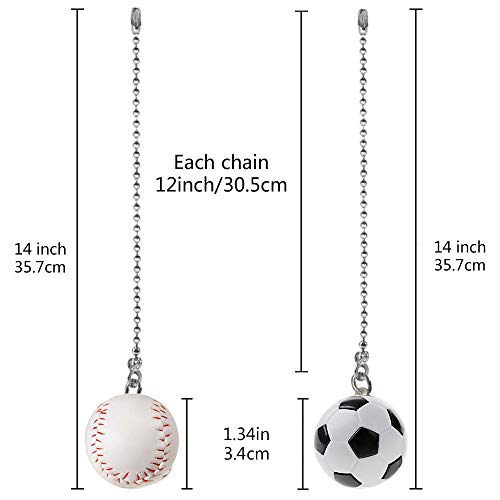 Image of Ceiling Fan Chain Pulls Decorative Extension 12 Inches Football and Baseball Extender Ornaments Pendant Fan Pulls Set for Ceiling Light Lamp Fan Chain(Nickel)