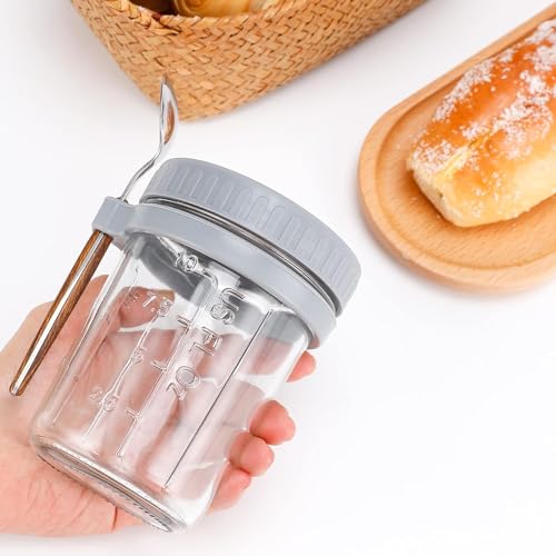 Image of Overnight Oats Containers with Lids and Spoons 350 ml Glass Mason Jars for Overnight Oats Leak Proof Oatmeal Container Great for Cereal Fruit Vegetable Milk Salad Yogurt (random color) (2)