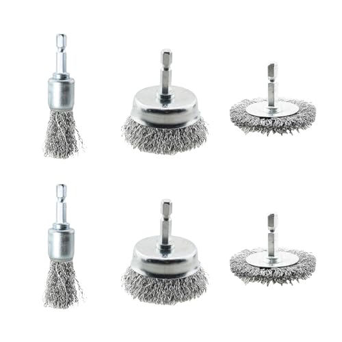 Image of TAODAN 6PCS Wire Brush Wire Wheel Brush Wire Cup Brush High Carbon Steel Drill Wire Brush Suitable for Metal and Non Metal Surface Preparation