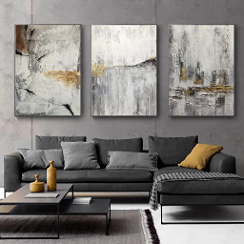 Peinture murale abstraite noir blanc doré gris sur toile art print 60x80
