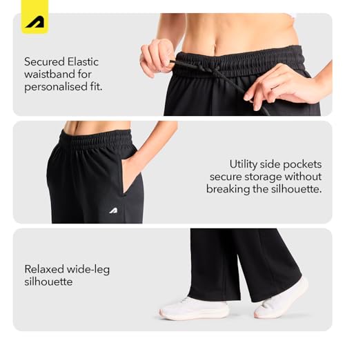 Image of Boldfit Wide Leg Track Pants for Woman, Cotton Blend High Waist Sweatpants with Adjustable Drawstring, Breathable Relaxed Fit Lounge Pants with Side Pockets for Yoga, Gym, Travel & Casual Wear