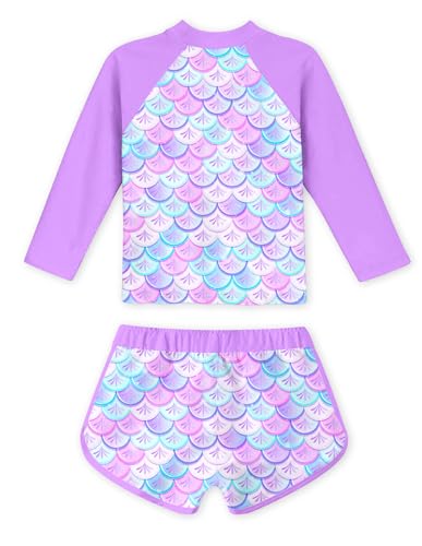 Image of Vogseek Girls Rash Guard Two Pieces Swimsuit Long Sleeve Bathing Suit for 3-10 Years