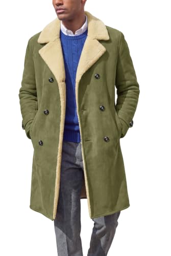 Image of Runcati Mens Faux Shearling Coat Double Breasted Long Winter Trench Coat