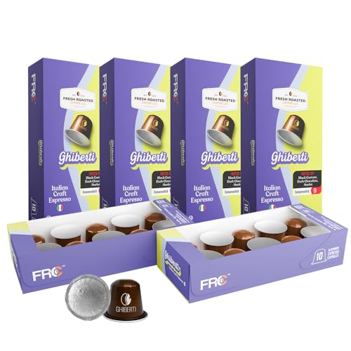 Image of Fresh Roasted Coffee, Ghiberti Italian Craft Espresso Capsules for Nespresso OriginalLine, Intensity 9, Kosher, 60 Recyclable Aluminum Capsules
