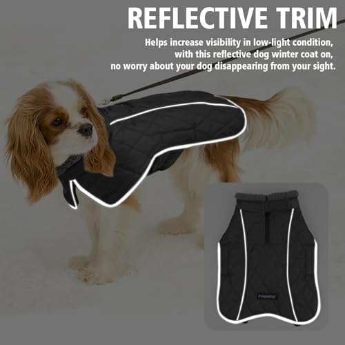 Image of Fragralley Dog Coat Large, Waterproof Dog Jacket with Warm Fleece Lining, Adjustable Reflective Dogs Winter Coat, Turtleneck Pet Coats for Cold Weather (Black XL)