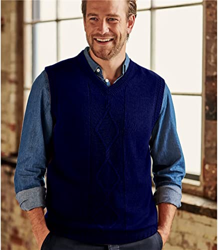 Aoysky Sweater Vest For Men V Neck Sleeveless Chunky Cable Knit Sweaters Pullover Casual Relaxed Fit Solid Plain Vest Blue #TOP4