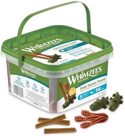 WHIMZEES Gemischte Vielfaltsbox Zanhpflege S, 56 Stück – Größe S | Langanhaltende Kaustangen für kleine Hunde, Getreidefrei, Natürlich, Vegetarisch, ohne Zuckerzusatz