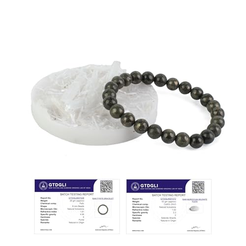 Image of Astrotalk Raw Pyrite Bracelet with Selenite Plate | Stone of Wealth, Abundance & Protection | Pyrite Stone for Wealth, Prosperity & Good Luck | Crystal Bracelet for Man & Woman | Gift for Man & Woman