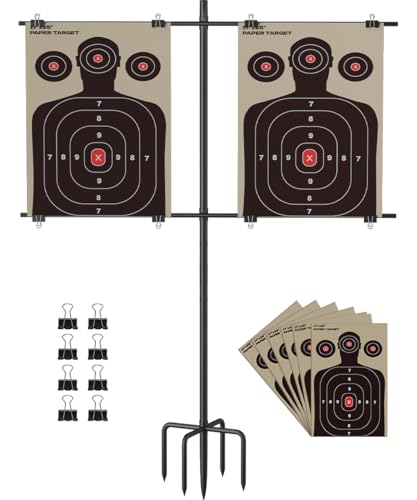 Ardier Adjustable Shooting Target Stand with 5-Prong Base Portable Steel Target Holder with 9 Clips and 15 pcs Paper Ideal Hunting Accessories for Outdoor Shooting Range M