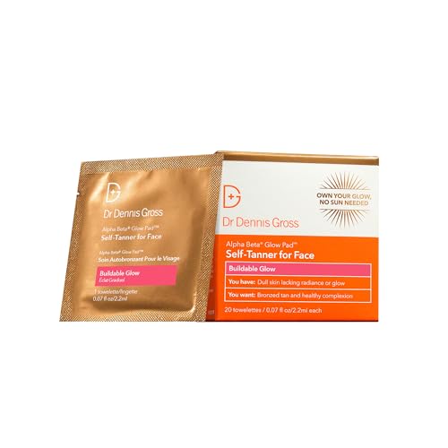 Dr. Dennis Gross Glow Pad Self-Tanner for Face – Exfoliating & Anti-Aging Towelette with AHAs & BHAs, Buildable Natural Glow, Hydrating & Streak-Free Application, 20 Pack