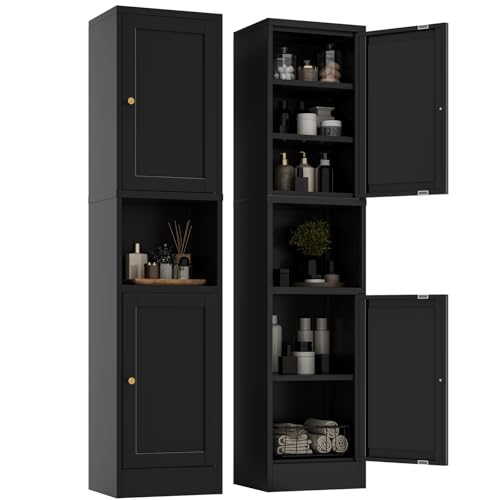 YAUWOH 2-Door Metal Storage Cabinet, Tall Slim Pantry Organizer with