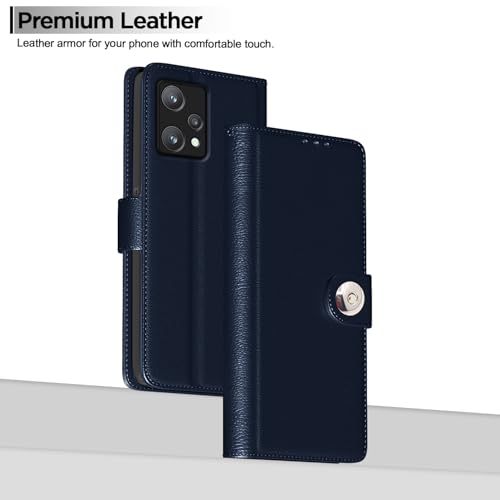 Image of Pikkme Flip Cover Leather Finish | Inside TPU with Card Pockets | Wallet Stand and Shock Proof | Complete Protection Button Flip Case for Realme 9 Pro (Blue)