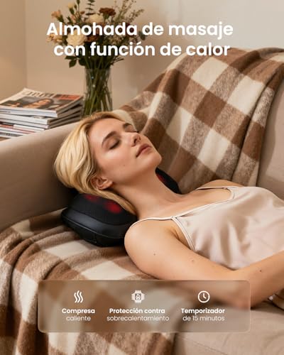 RENPHO Masajeador Espalda con Calor, 3 Velocidades Shiatsu Eléctrico Masaje Espalda y Cervical, Cojin Masajeador Cuello y Hombros para Hogar Oficina - imagen 3