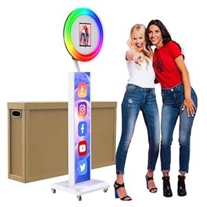 JIYANG Portable Photo Booth Compatible with Any Ipad,Photo Booth Mchine with ChackTok PhotoBooth VIP Member,Customize Personalized Logo,Perfect for Parties,Wedding and Events(Wihte,Honeycomb Case)