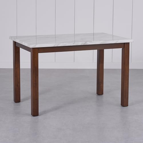 Image of Home Centre 4 Seater Harmony Faux Marble Top Dining Table |Faux Marble Dining Tables for Dining Room|(White) 1 Year Warranty