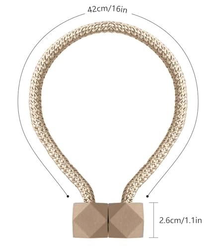 Image of INOVERA (LABEL) 2 Pieces Magnetic Windows Curtain Tiebacks -Decorative Curtains Holders Rope Holdbacks - Drapery Binding Tie Backs for Home, Office (Beige)