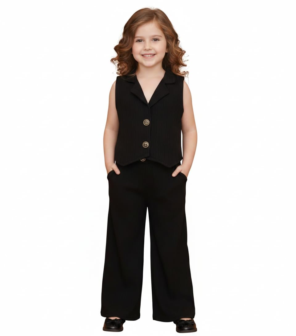 Girls Stylish Black Waistcoat & Palazzo Set-image-3