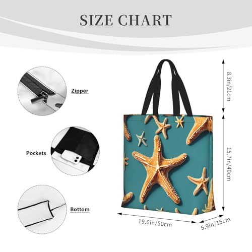 Beach Starfish Print Women's Portable Tote Bag - Large Shopper for Beach,Travel,Gym | Summer Handbag4