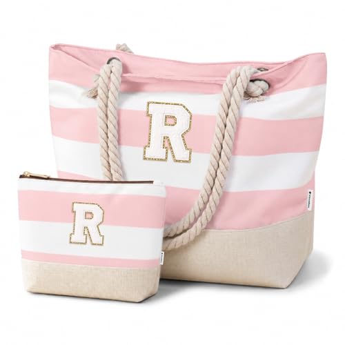 Image of Vavabox Initial Beach Tote Bag for Women, Water-resistant Travel Beach Bag Pool Bag Set, Birthday Gifts for Women Mom