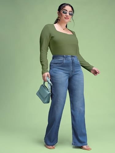 Image of Miss Chase A+ Women's Wide-Leg High Rise Regular-Length Stretchable Denim Jeans