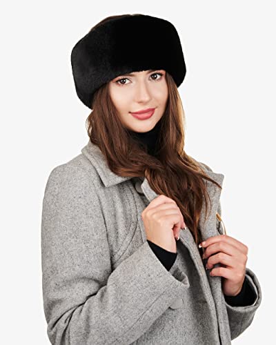 Futrzane Womens Faux Fur Ear Warmer - Soft Velvet Fur - Chic Winter Headband (Black Rabbit) #TOP1