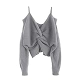 ZAFUL Women's Cold Shoulder Sweater Twist Knot Backless V Neck Straps Sexy Knit Pullover Jumper Crop...