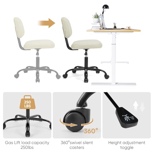 Image of DUMOS Small Armless Home Desk Executive Chair with Low Back Lumbar Support, Height Adjustable PU Leather Computer Office Chair with 360 Swivel Wheels for Kids and Adults, Beige