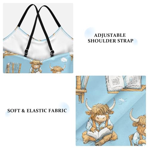 senya Girls Swimsuits One-Piece Swimwear Tie Bathing Suit Beach Summer Round Neck 9-10T Highland Cattle Reading Book Pattern3