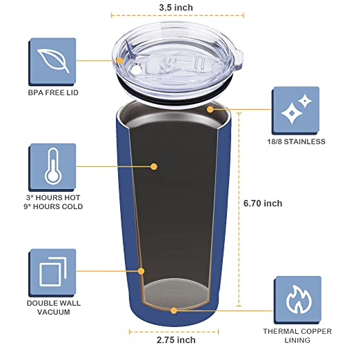 Civago 20Oz Tumbler With Lid And Straw, Stainless Steel Vacuum Insulated Water Coffee Tumbler Cup, Double Wall Powder Coated Spill-Proof Travel Mug Thermal Cup For Home Outdoor (Navy Blue, 1 Pack) #TOP3