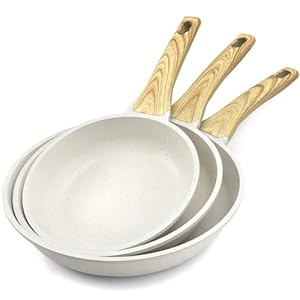 GiPP Non Stick Frying Pan Set – 8″ 9.5″ 11″ Granite Nonstick Pan Skillet, Non Toxic Pans for Cooking, Omelette Pan with Stay Cool Handle, Induction Compatible, PFAS/PTFE/PFOA Free, White
