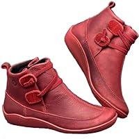 Ladies Wide fit Shoes Womens Ankle Boots Wide Fitting Waterproof Short Boot Vintage Arch Support Wedge Shoes Comfortable Slip on Walking Booties Casual Non Slip Women's Ankle Wellies Red 5