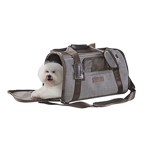 Airline Approved Soft-Sided Folding Pet Carrier, Hand Carry Portable Bag Home for little Dogs, Cats and Puppies (Multi-Grey, 44x25x28 cm) - Image 6