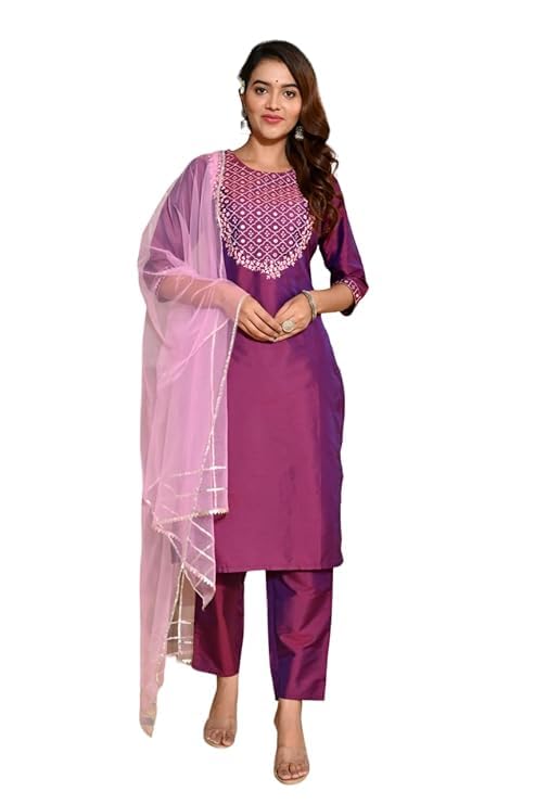 Image of Purple Art Slik Kurta Set