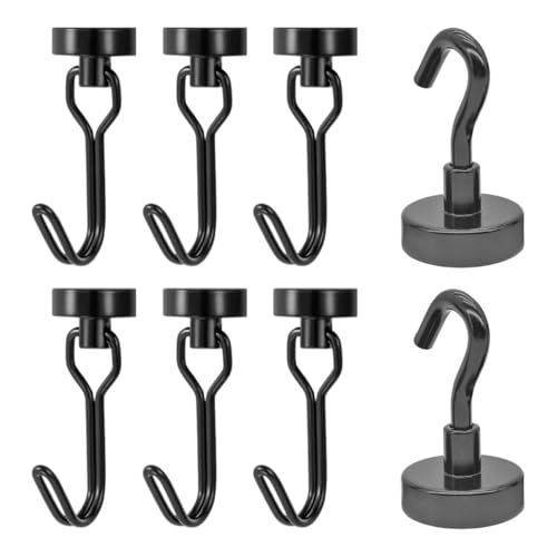 DHSBGWSX Lot de 6 crochets magnétiques rotatifs, 2 crochets magnétiques en métal inoxydable, crochets magnétiques rotatifs, crochets magnétiques porteurs, crochets magnétiques sans trace, crochets