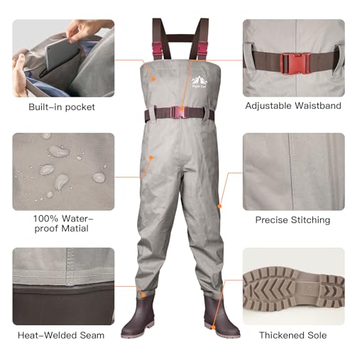 Night Cat Fishing Waders for Men: Waterpoof Hunting Chest Waders for Women Garderning With Boots Grey - Image 4