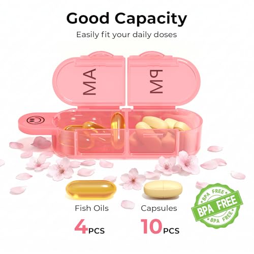 Image of Daviky Monthly Pill Organizer 2 Times a Day - 30 Day Pill Box AM PM, BPA Free One Month Medicine Organizer Twice Daily, 31-Day Case to Hold Vitamins, Supplements & Medication, Pink