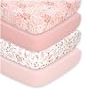 The Peanutshell 4-Pack Fitted Crib Sheet Set – Super Soft & Breathable Baby Girl Crib Sheets, Nursery Decor, Fit for Standard Mattress Cover- Whimsical Floral