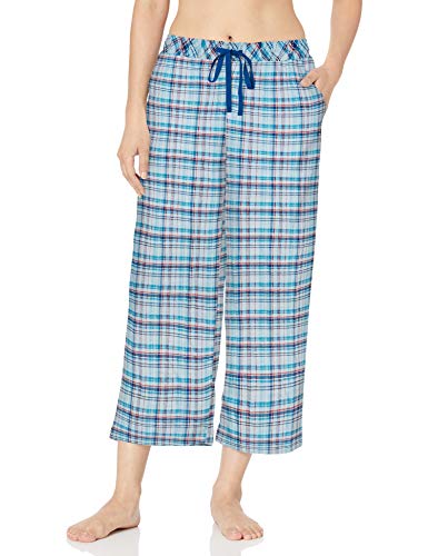 Karen Neuburger Women's Pajamas Cropped Capri Pj Pant, Plaid Light Blue, Large