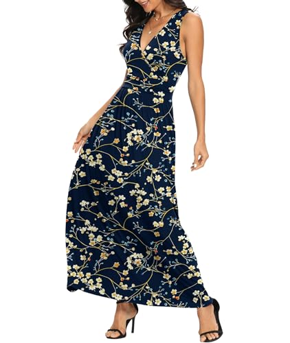 Image of LILBETTER Women Sleeveless Deep V Neck Loose Plain Long Maxi Casual Dress