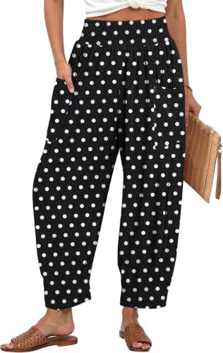 Image of TARSE Women's Linen Wide Leg Pants Baggy High Waist Palazzo Pants | Barrel Leg Fit, Harem Patch Pockets, Loose Casual Style, Breathable Fabric, Vacation Ready