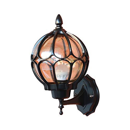 SHAOYH Kugelförmige Außenwandleuchte im europäischen Stil, die als Wandmontage auf der Veranda verwendet Wird (wasserdichte Außenwandleuchte, schwarz 、bronzebrauner Glaslampenschirm) Cover